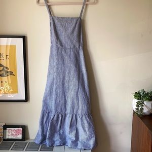Gap Blue Striped Ruffle Apron Midi Dress